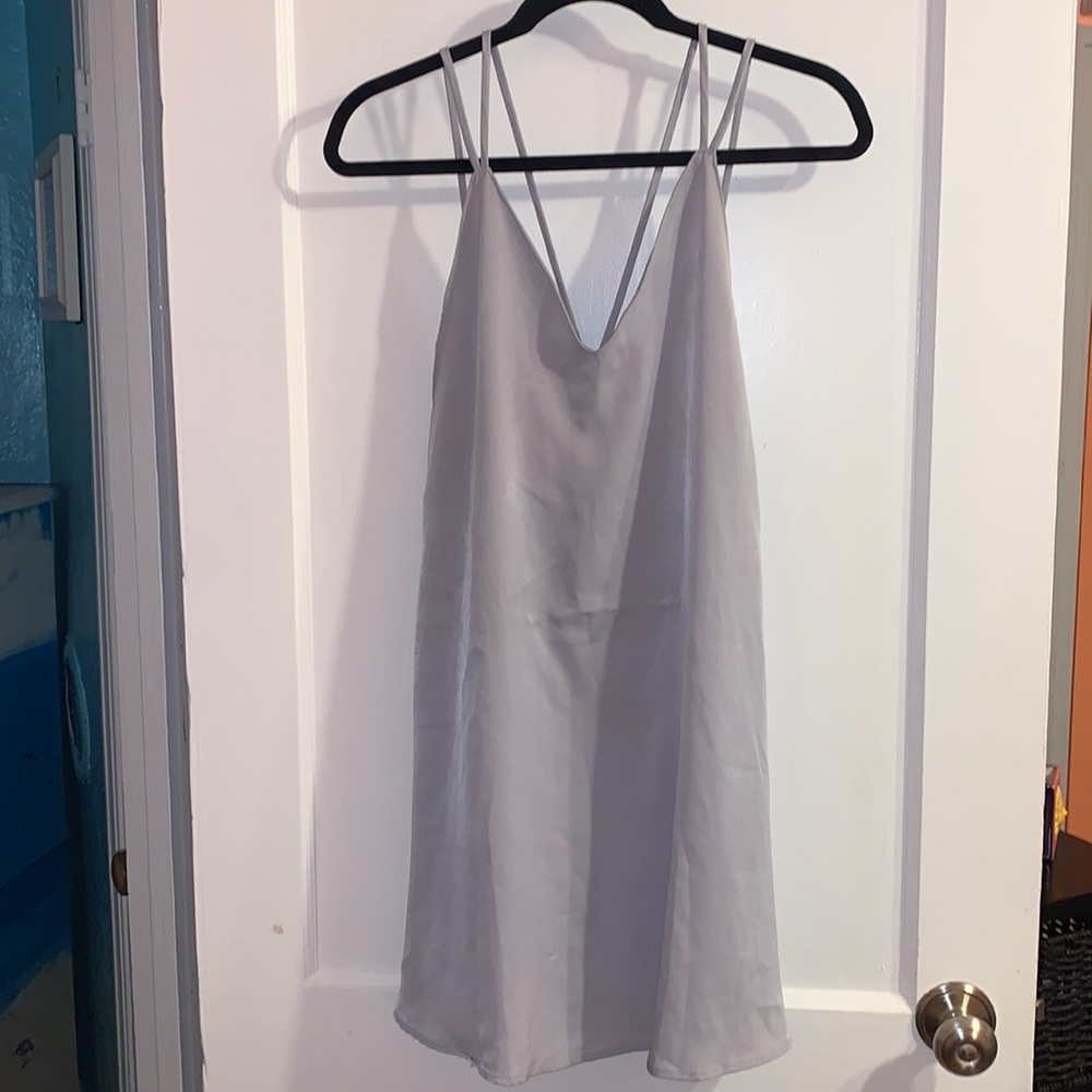 Dress, grey, open-back, strappy, size small